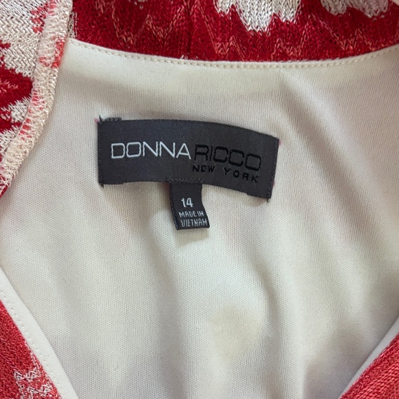 Donna Ricco Red and White Geometric Patterned Dress sz 14 - Picture 2 of 12